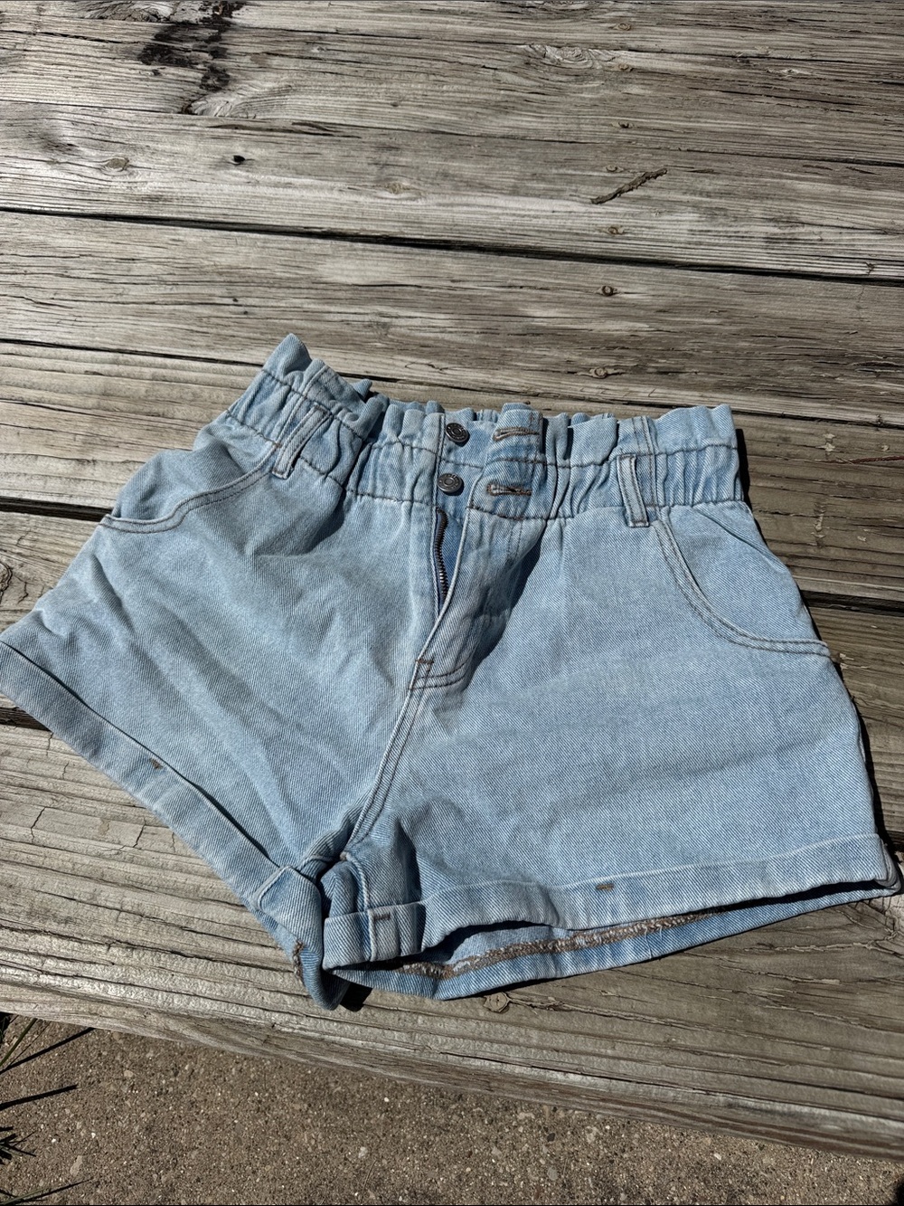 PacSun Light Wash Paperbag Waist Denim Shorts